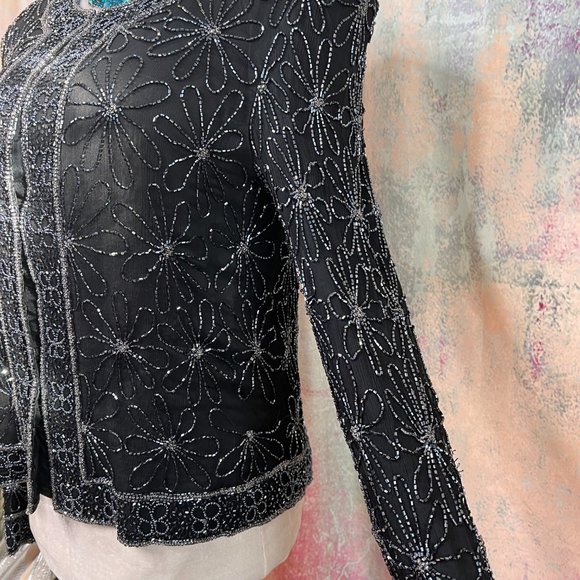 πCote d' Azur Stunning Elegant Evening Richly Beaded Silk Jacket - Picture 3 of 14